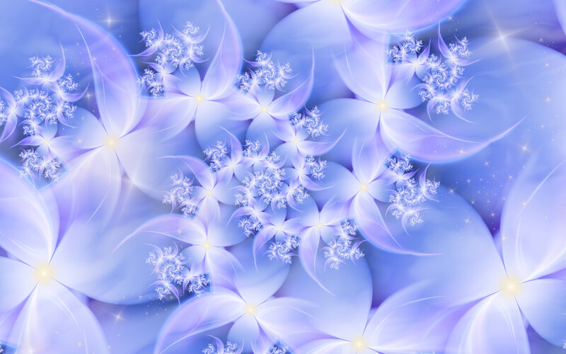 Fractal Flower Patterns — Blue, Ethereal, Digital Art, Flowers, Stars