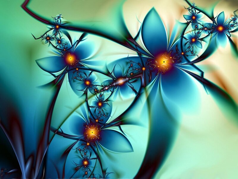 Fractal Flower Patterns — Blue, Ethereal, Digital Art