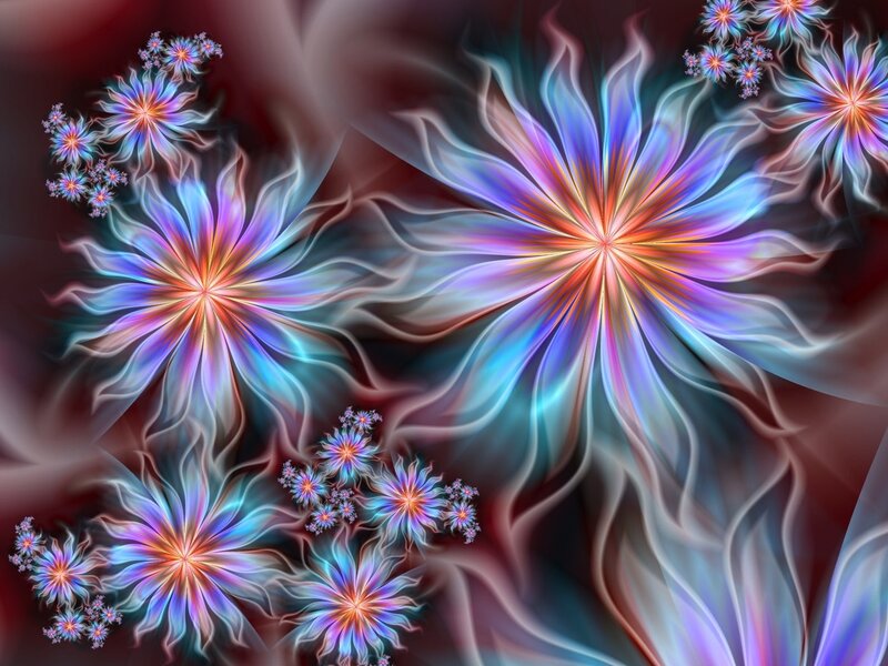 Fractal Flower Patterns — Blue, Ethereal