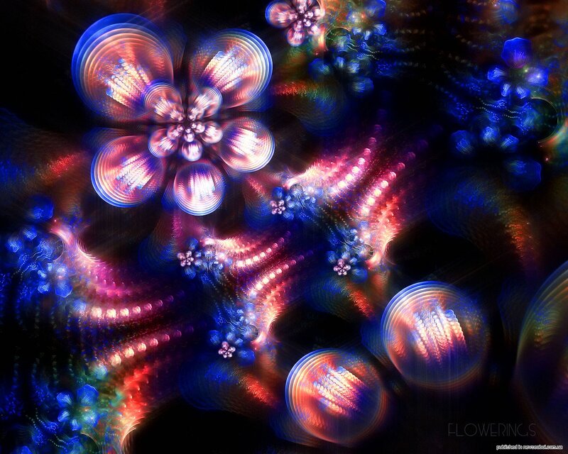 Fractal Flower Patterns — Blue, Hypnotic, Digital Art, Flowers, Circles