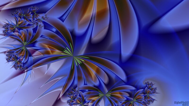 Fractal Flower Patterns — Blue, Hypnotic, Digital Art, Flowers, Leaves