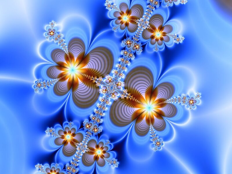 Fractal Flower Patterns — Blue, Hypnotic, Digital Art, Flowers, Light