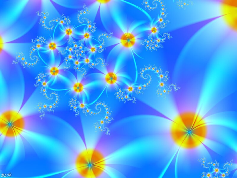 Fractal Flower Patterns — Blue, Vibrant, Digital Art