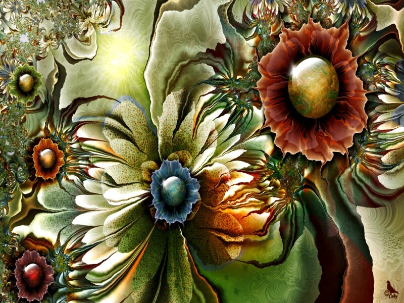 Fractal Flower Patterns — Green, Dreamy