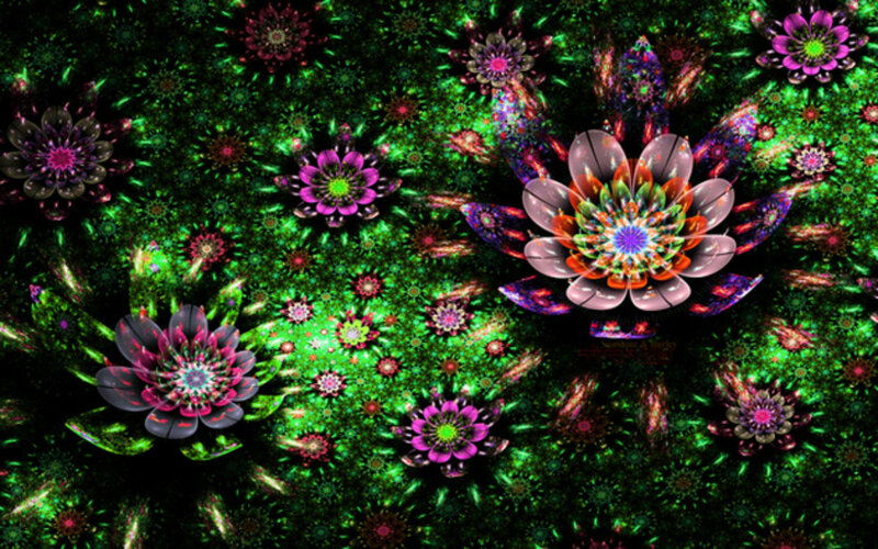 Fractal Flower Patterns — Green, Hypnotic, Digital Art, Flowers