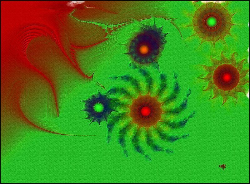Fractal Flower Patterns — Green, Hypnotic, Digital Art