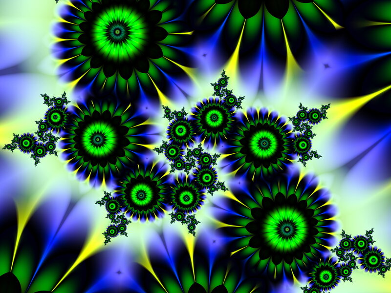 Fractal Flower Patterns — Green, Vibrant, Digital Art, Flowers
