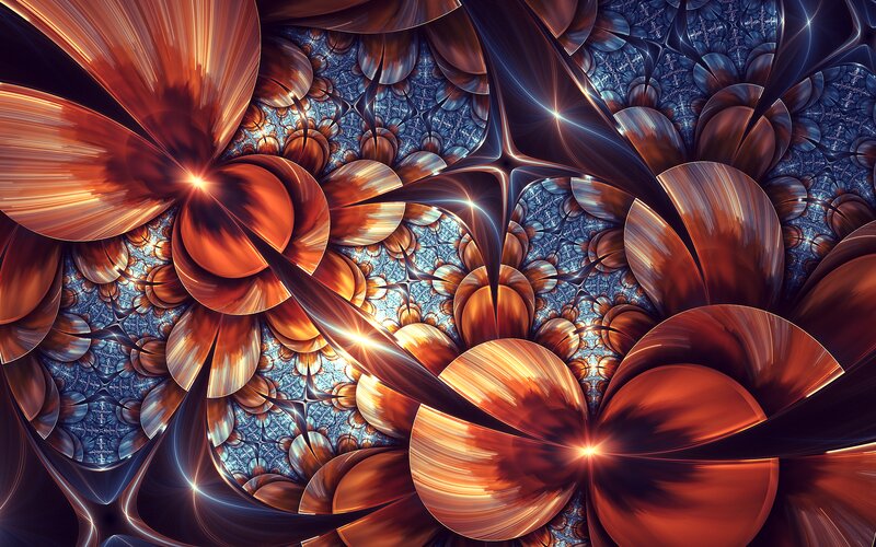 Fractal Flower Patterns — Orange, Dramatic
