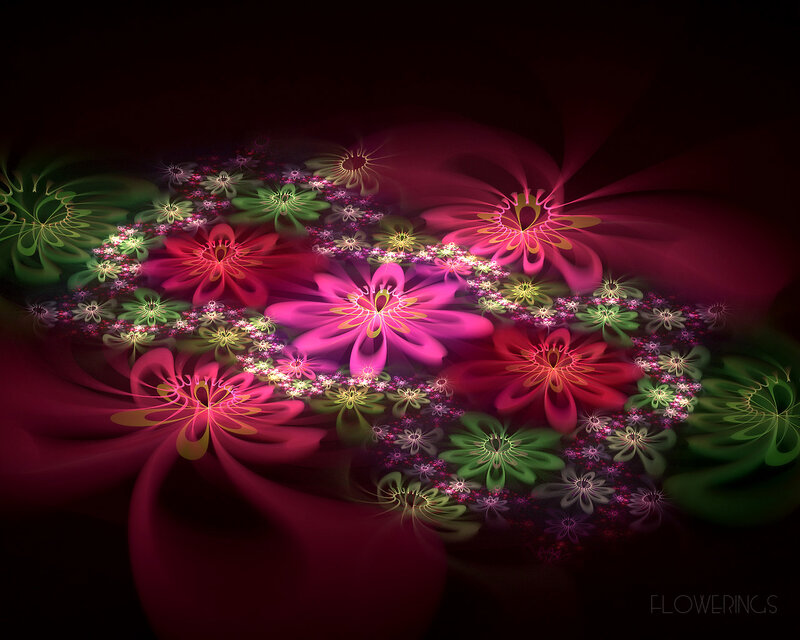 Fractal Flower Patterns — Pink, Dreamy, Digital Art, Flowers, Light, Dark Background