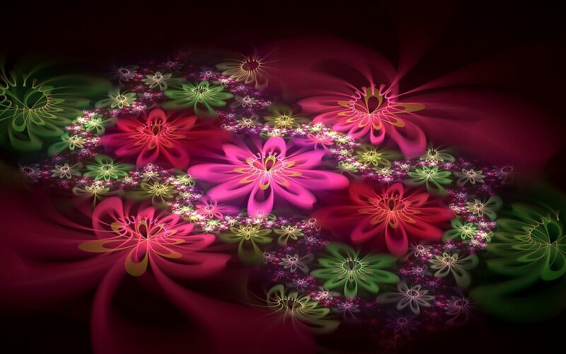 Fractal Flower Patterns — Pink, Vibrant, Digital Art, Flowers, Petals