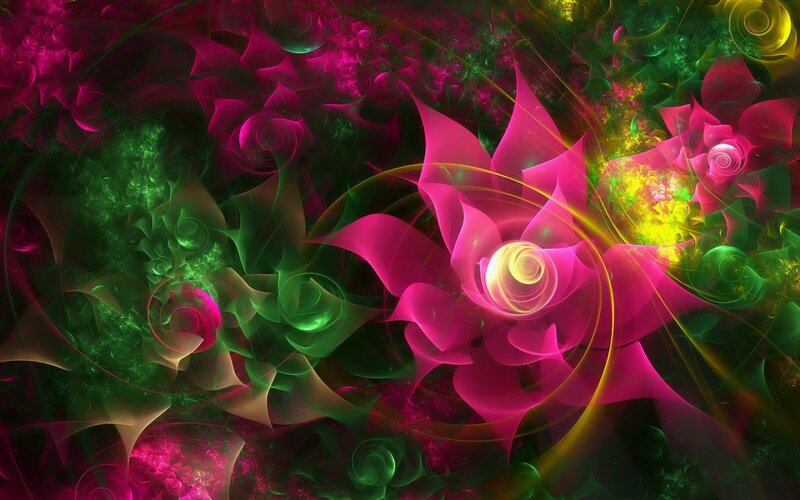 Fractal Flower Patterns — Pink, Vibrant, Digital Art, Flowers, Spirals