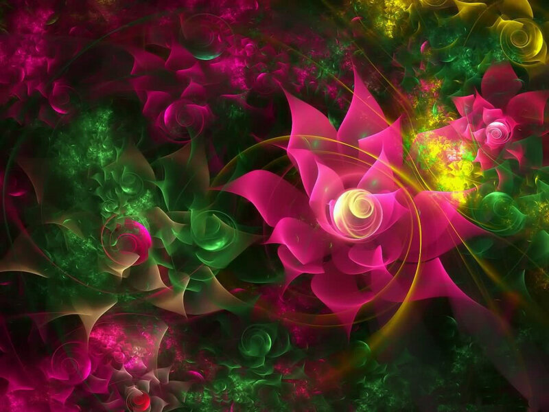 Fractal Flower Patterns — Pink, Vibrant, Digital Art, Flowers