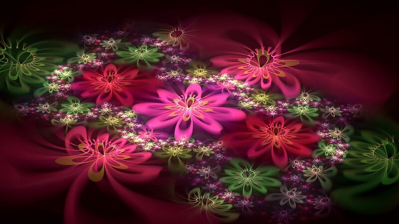 Fractal Flower Patterns — Pink, Vibrant, Digital Art