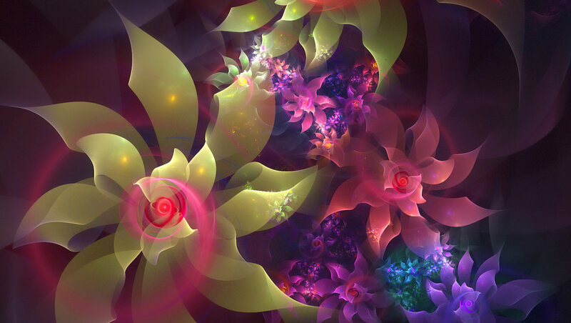Fractal Flower Patterns — Purple, Dreamy, Digital Art, Flowers
