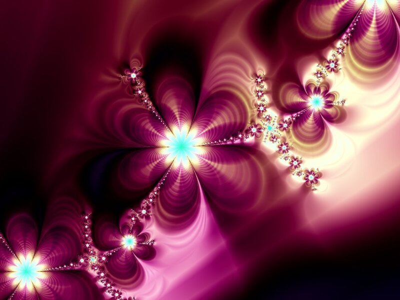 Fractal Flower Patterns — Purple, Hypnotic, Digital Art, Flowers, Light, Spirals