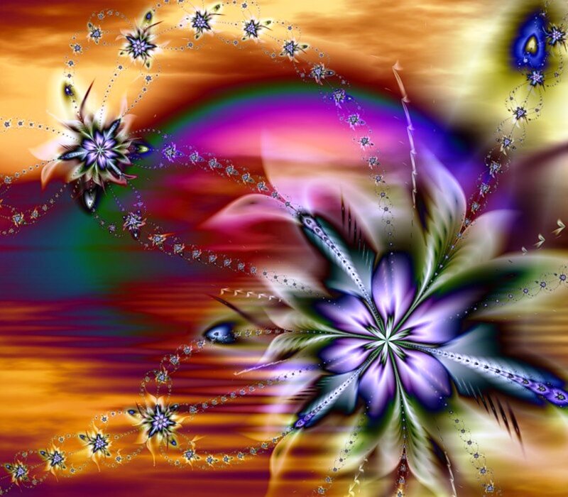 Fractal Flower Patterns — Purple, Vibrant, Digital Art