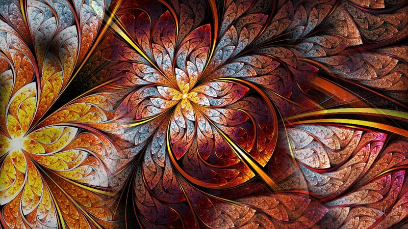 Fractal Flower Patterns — Red, Dramatic, Digital Art, Flowers, Spiral