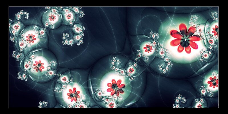 Fractal Flower Patterns — Red, Ethereal, Digital Art