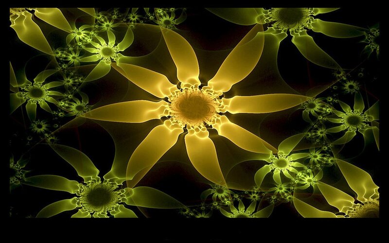 Fractal Flower Patterns — Yellow, Hypnotic, Digital Art