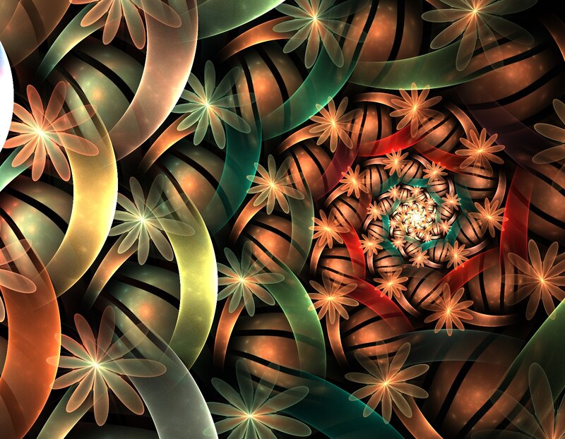 Fractal Flower Spiral — Green, Hypnotic, Digital Art