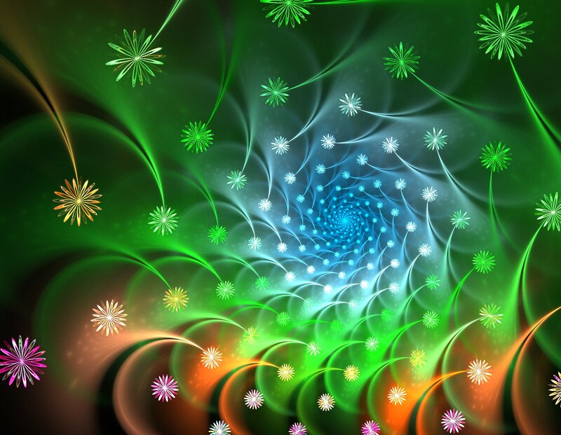 Fractal Flower Spiral — Green, Hypnotic