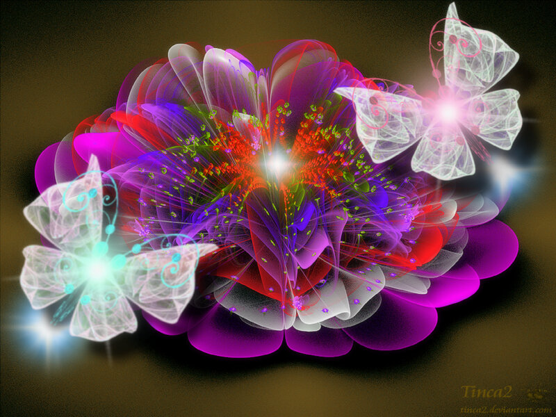 Fractal Flower with Butterflies — Purple