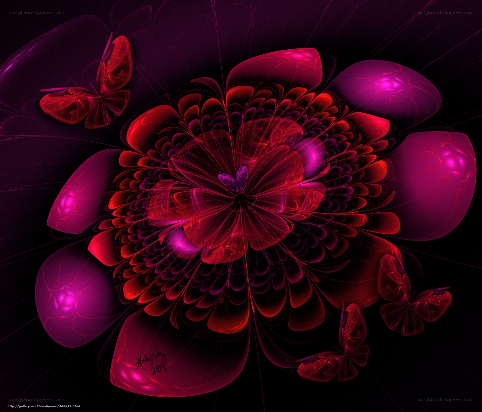 Fractal flower with butterflies