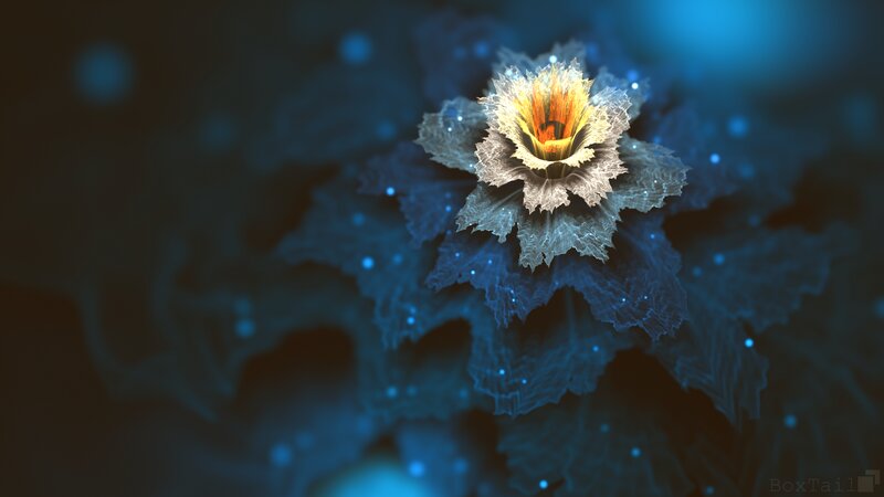 Fractal Flower with Glowing Center — Blue