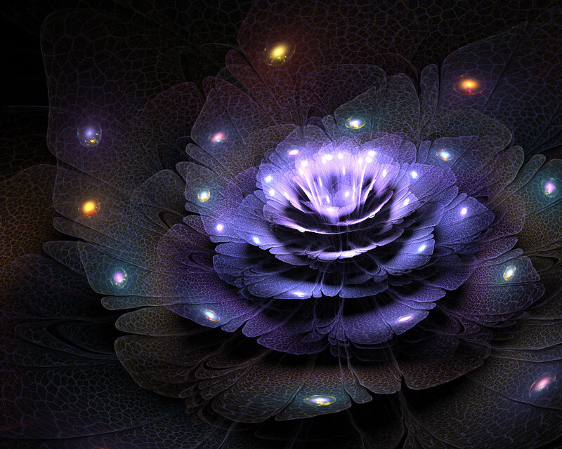 Fractal Flower with Glowing Orbs — Purple