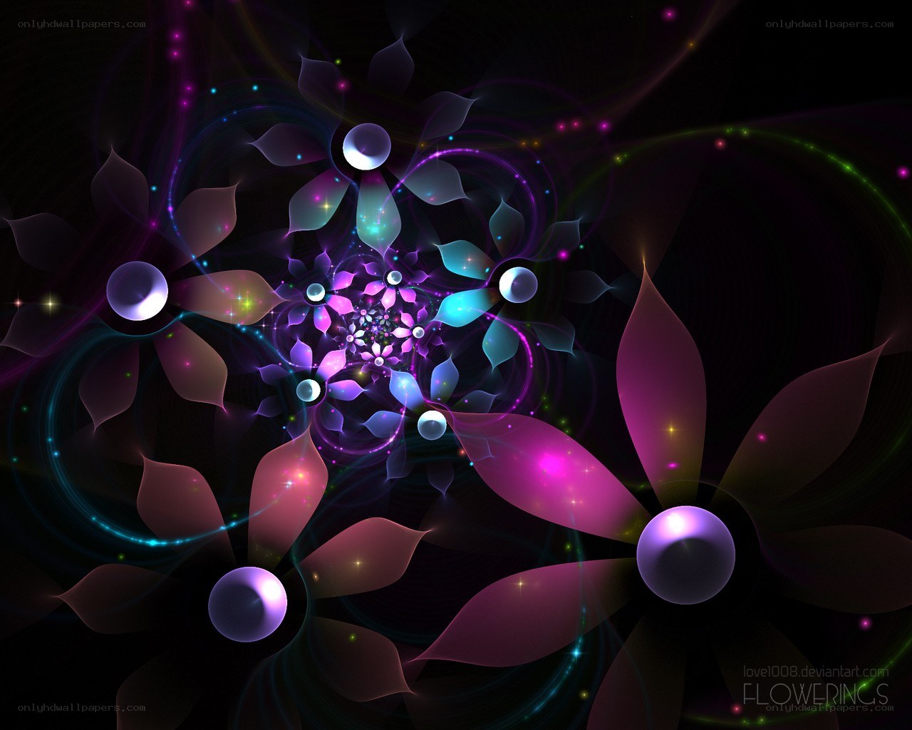 fractal flower with glowing orbs