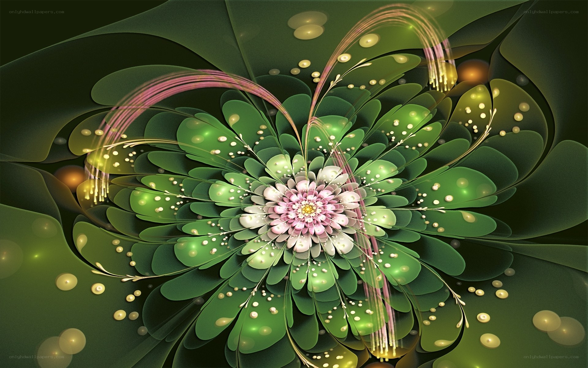 Fractal flower with glowing particles