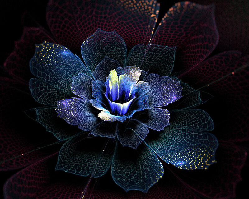 Fractal Flower with Glowing Petals — Blue