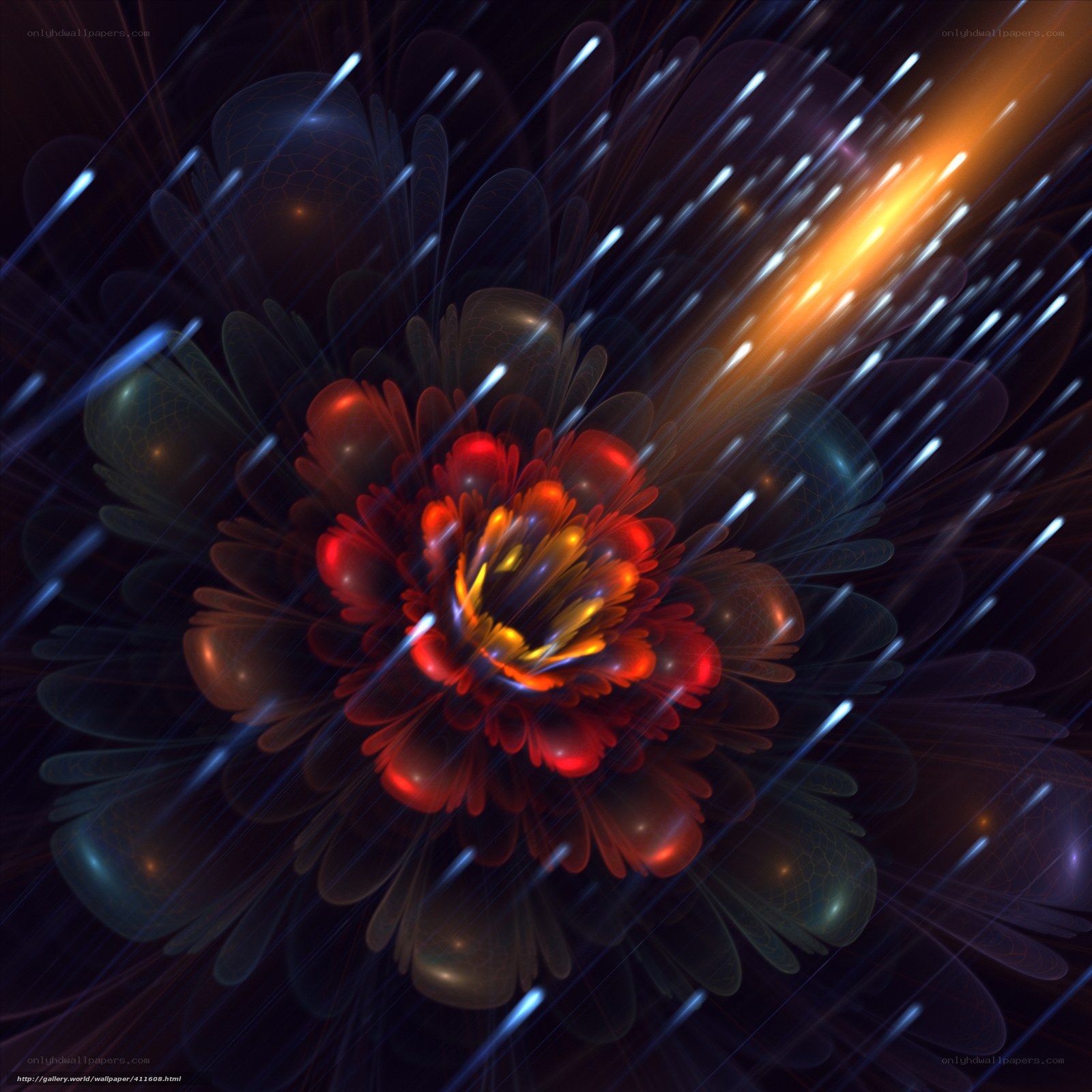 Fractal flower with light streaks