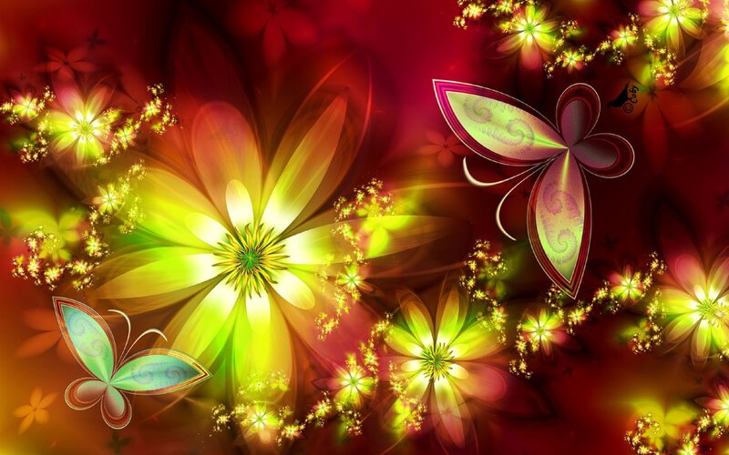 Fractal Flowers and Butterflies — Red