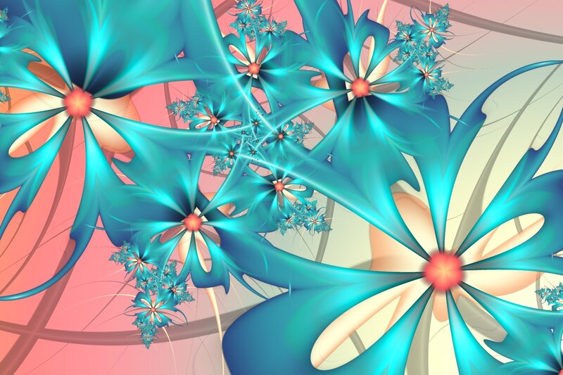 Fractal Flowers — Blue, Dreamy, Digital Art