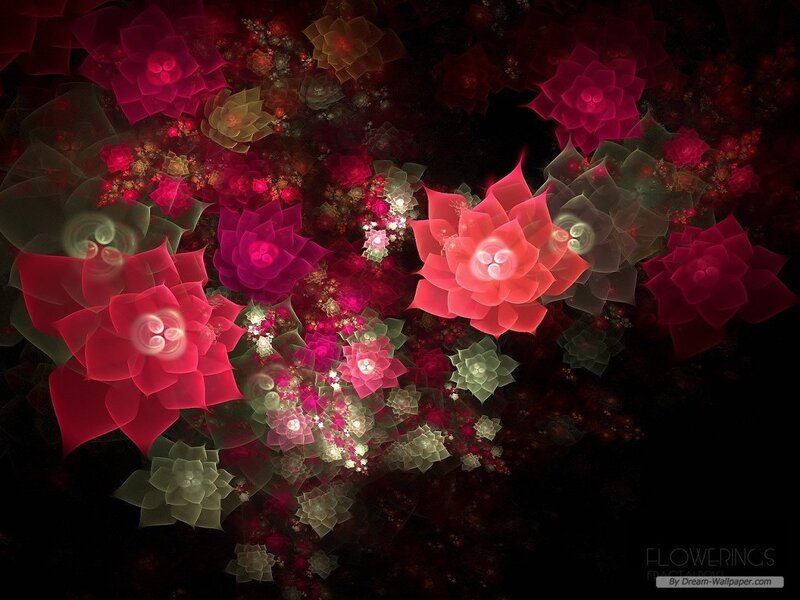 Fractal Flowers on Black — Red, Dreamy