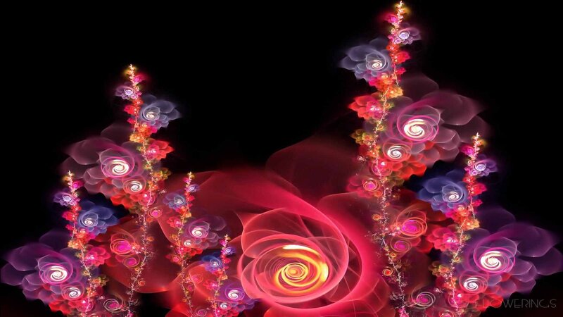 Fractal Flowers on Black — Red