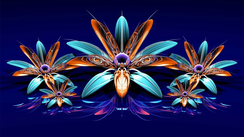 Fractal Flowers on Dark Blue
