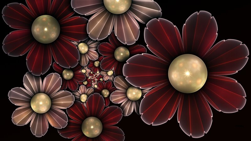 Fractal Flowers with Glowing Centers — Red