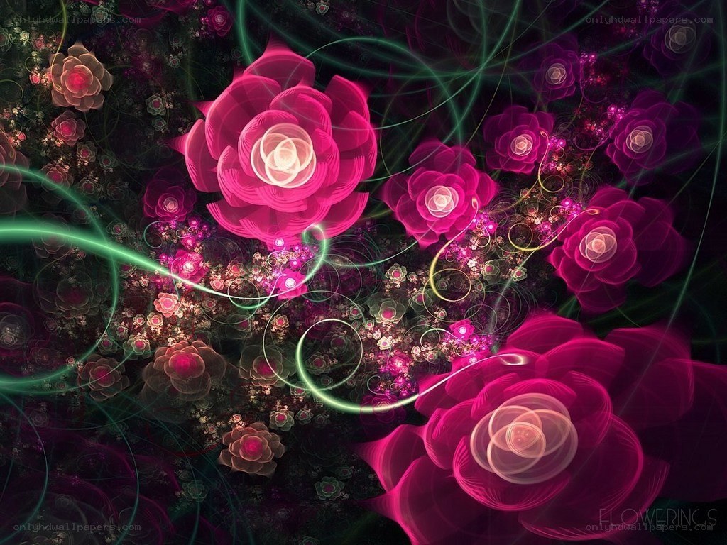 Fractal flowers with glowing lines