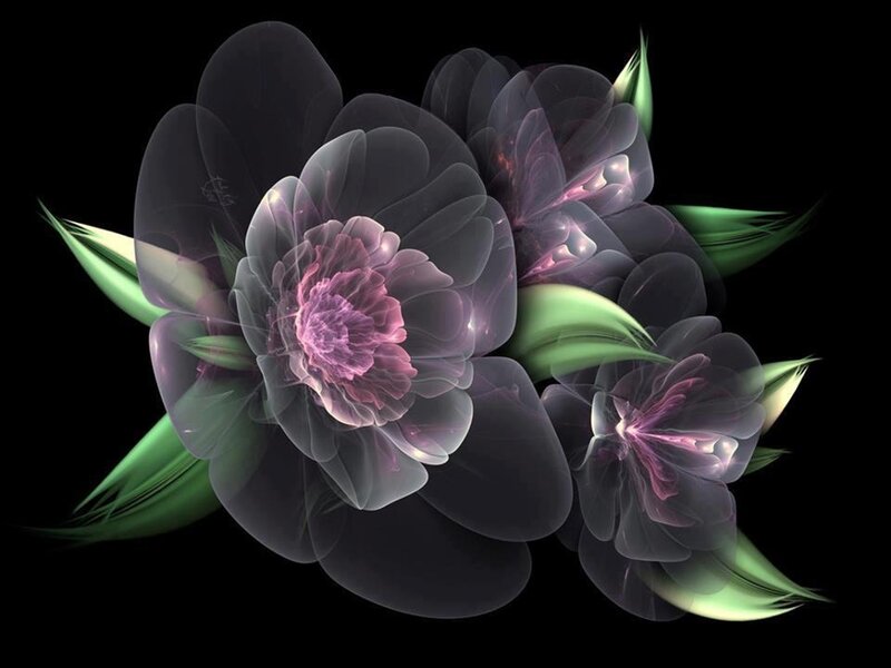 Fractal Flowers with Green Leaves