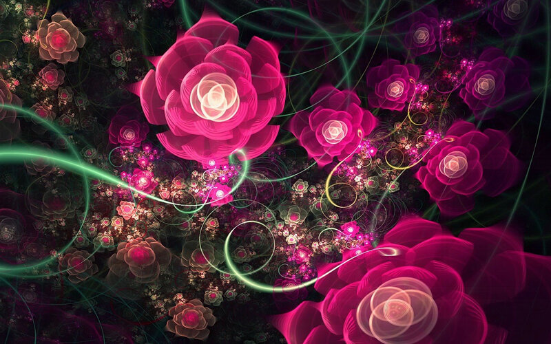 Fractal Flowers with Light Trails — Pink, Dreamy