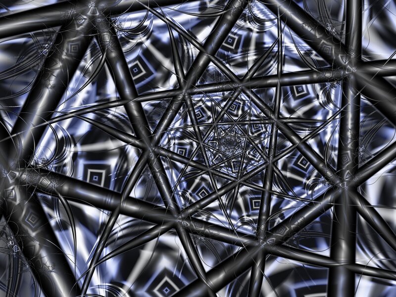 Fractal Geometric Pattern — Black, Complex, Digital Art, Geometric Shapes