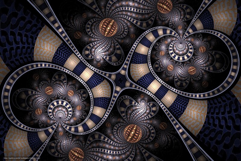 Fractal Geometric Pattern — Black, Complex, Digital Art, Spirals