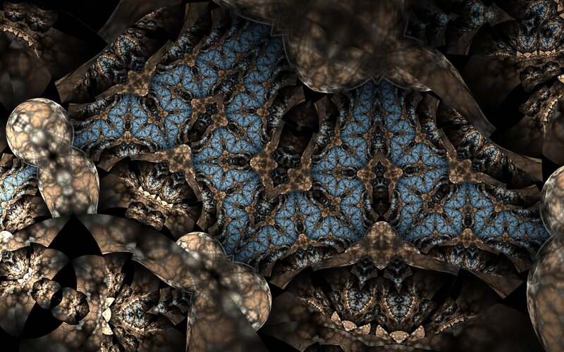 Fractal Geometric Pattern — Blue, Complex, Digital Art, Brown