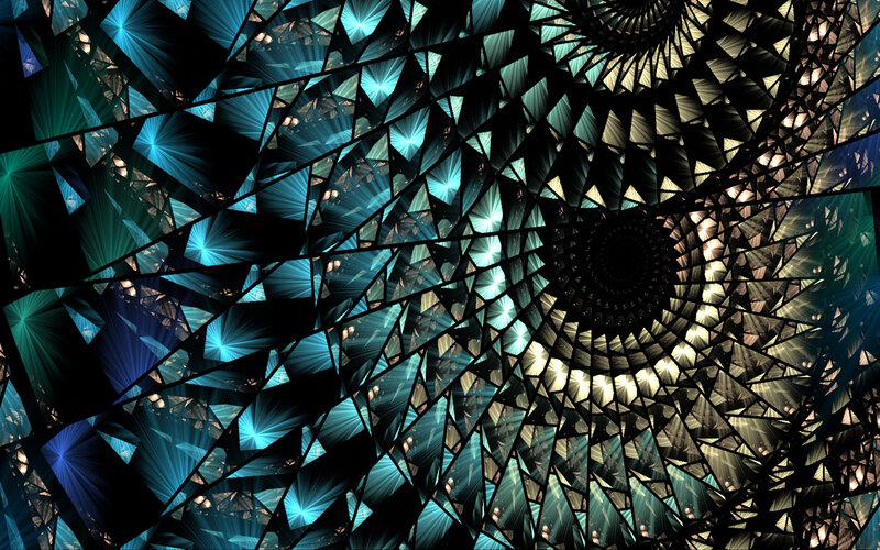 Fractal Geometric Pattern — Blue, Hypnotic, Digital Art, Triangles, Light Rays