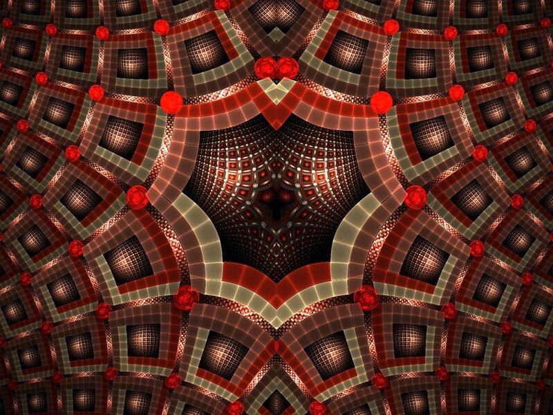 Fractal Geometric Pattern — Red, Hypnotic, Digital Art, Squares