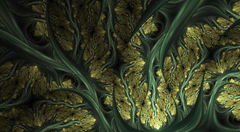Fractal green and gold patterns
