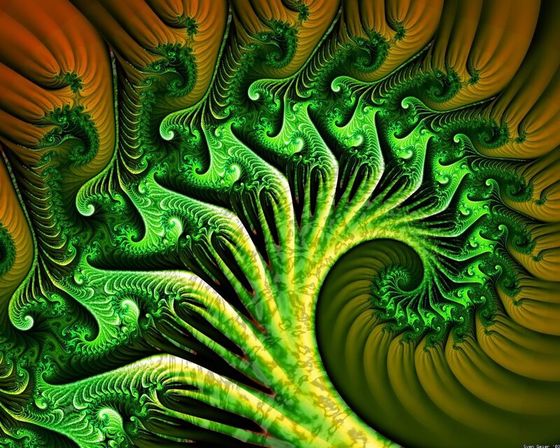 Fractal green and orange swirls