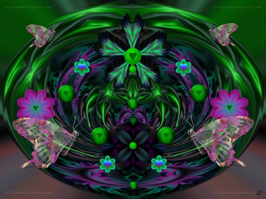 Fractal green vortex with butterflies